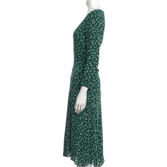 REFORMATION Susanna Wrap Dress - Dark Green Floral Long Sleeve - Picture 8 of 10